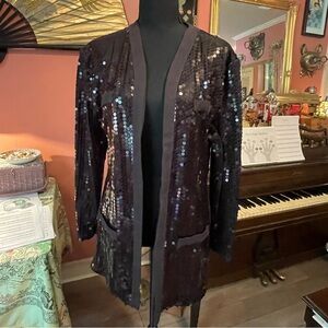 Very cool vintage Lew Megram New York Black sequin duster jacket blazer size M